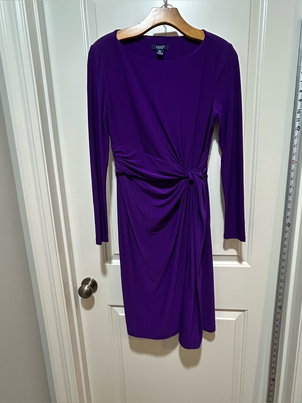 Chaps women’s size M Purple Long-Sleeve Knot-Detail midi Dress. Like New.